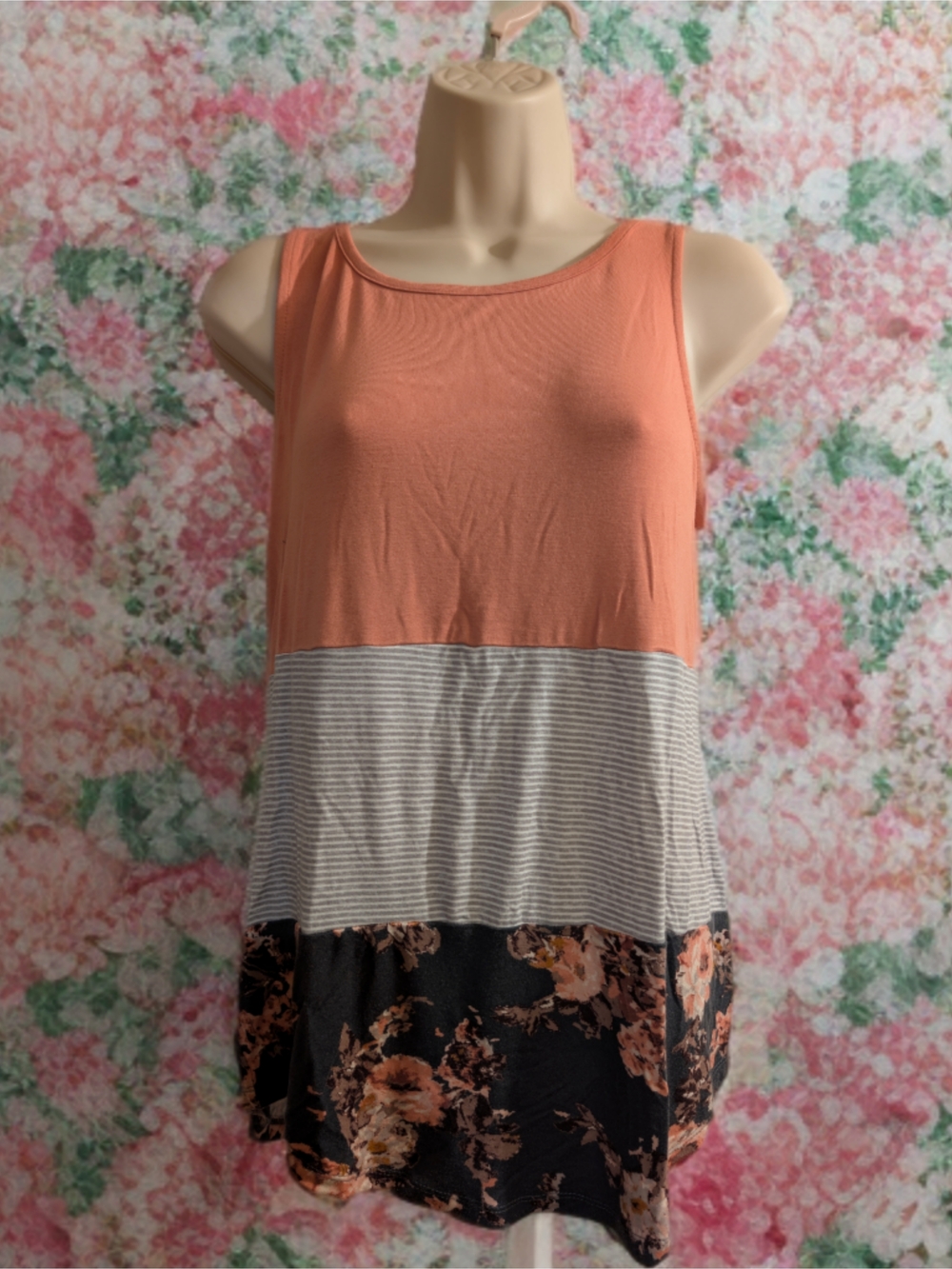Maurices | Striped Colorblock Floral Hem Tank Top